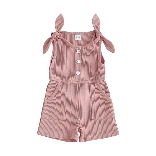 Fernvia Toddler Baby Girl Summer Clothes Sleeveless Ribbed Knitted Jumpsuit Shorts Overalls Baby One Piece Outfit - Image 1