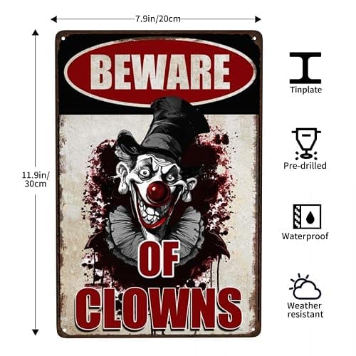 Halloween Signs Clown Decorations Creepy Stuff Scary Decor For Circus Yard Warning Metal Sign Beware Of Clowns 12x8 Inches thumbnail 3