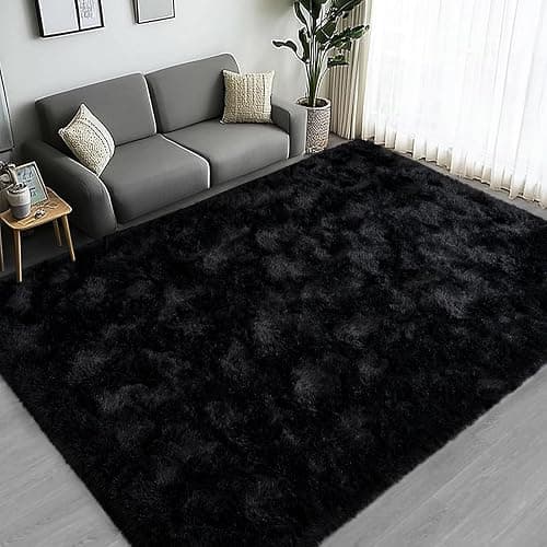 Lairep Large Area Rugs for Living Room Bedroom, 8x10 Feet Black Fluffy Shag Rugs, Ultra Soft Shaggy Plush Fuzzy Modern Indoor Throw Floor Carpet for Kids Girls Boys Dorm Nursery Home Decor Aesthetic - Image 1