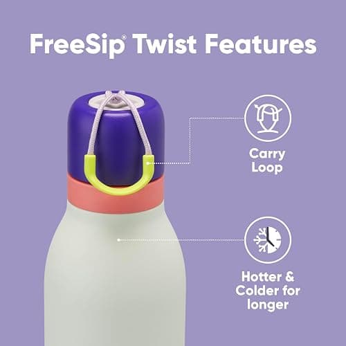 Owala FreeSip Twist Insulated Stainless Steel Water Bottle with Straw for Sports and Travel, BPA-Free, 18-oz, Purple/Mint (Minty Horizons) thumbnail 3