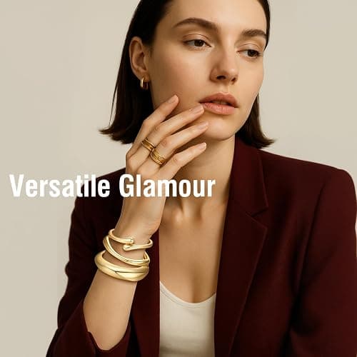 Chunky Gold Bangle Bracelets for Women Trendy 14K Gold Plated Cuff Bracelets Stack, Dainty Gold Bracelet Sets Non Tarnish Fashion Jewelry Gift thumbnail 4