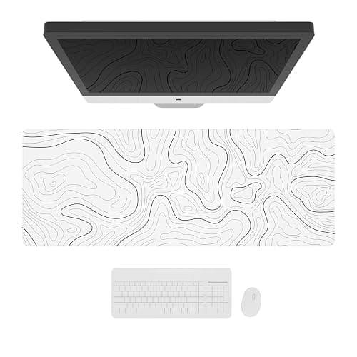 Ovenbird Large Gaming Mouse Pad with Stitched Edges, Minimalist Topographic Map Desk Mat, Extended XL Mousepad with Anti-Slip Base, Cool Desk Pad for Keyboard and Mouse, 31.5 x 11.8 in, White thumbnail 2