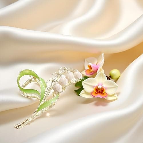 1PC Gold Lily of The Valley Flower Hair Clips, Large Metal Claw Clip,Orchid Clamps,Lily Jaw Clamp Styling Accessories for Thick Thin, Clips and Barrettes thumbnail 7