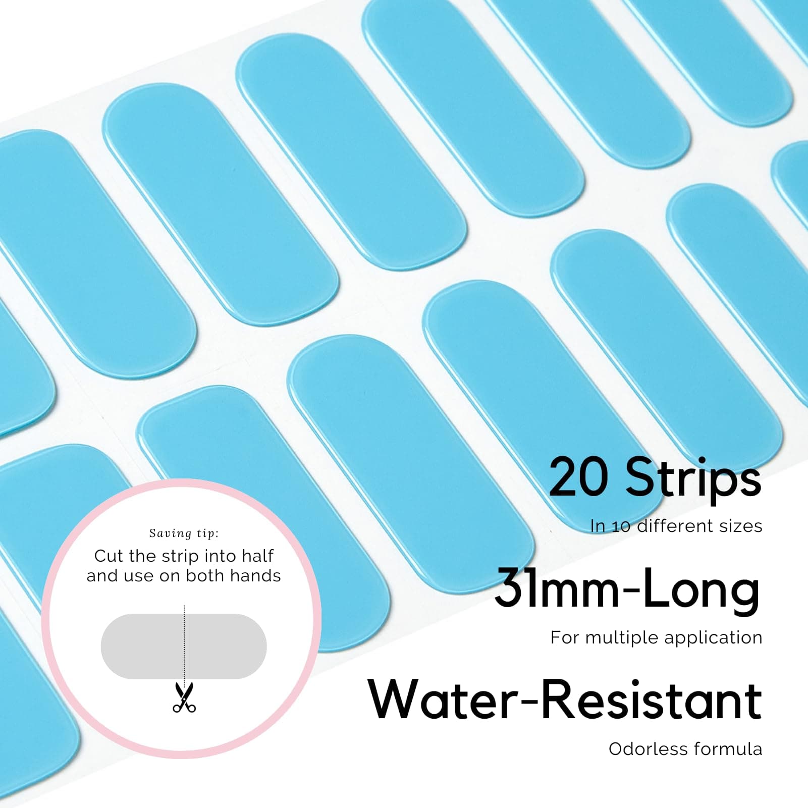 NAILOG Semi Cured Gel Nail Strips (20 Extra Long Polish Stickers/Wraps) | Glossy & Long Lasting Soft Gel Finishing Nail Strips,Aqua thumbnail 4