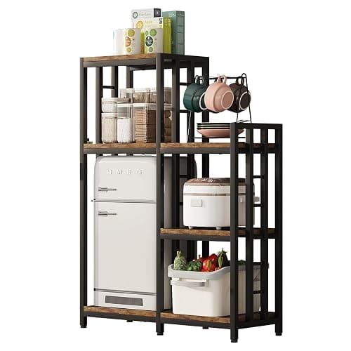 jarrvz 6-Tier Kitchen Bakers Rack, Freestanding Mini Fridge Stand Height Adjustable Bakers Rack with Storage, Sturdy Microwave Stand with Storage, Mini Fridge, Coffee Bar for Living Room Rustic Brown thumbnail 8