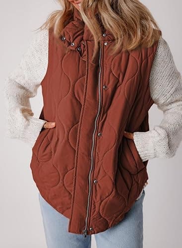 EVALESS Cropped Puffer Vest Women Lightweight Quilted Stand Collar Sleeveless Jackets Fall Winter 2025 Button Zip Up Coat thumbnail 5