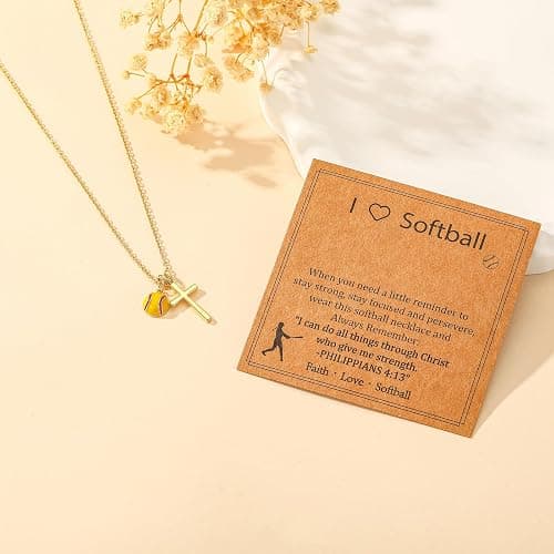 Gnamy Softball Basketball Soccer Football Volleyball Tennis Pickleball Necklace for Teen Girls, Gold/Silver Cross Pendant Sport Accessories Birthday Christmas Christian Jewelry Gifts for Women Stuff 8-12 thumbnail 3