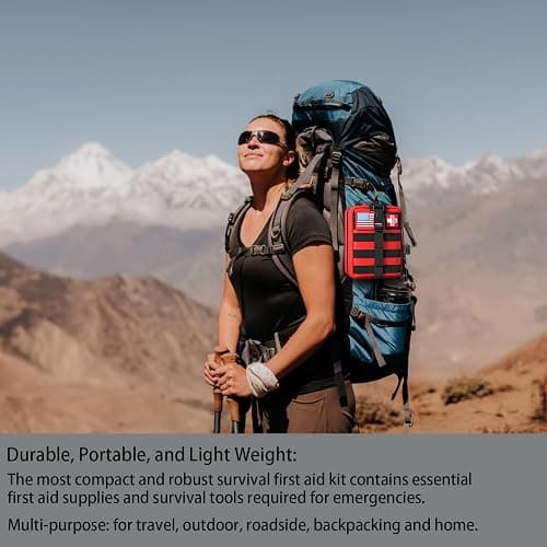 First Aid Kit,Survival Gear Outdoor Tactical Gear Set Military Grade Molle System for Camper Travel Hunting Hiking and Adventures（RED） thumbnail 4