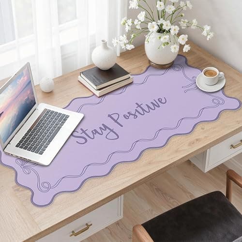iCasso Purple Office Decor for Women, Scalloped Desk Cover Mat, Large Mouse Pad, Leather Waterproof Accessories Blotter, Non-Slip Mousepad for Organizer Office Dorm Supplies Teacher Girly thumbnail 9