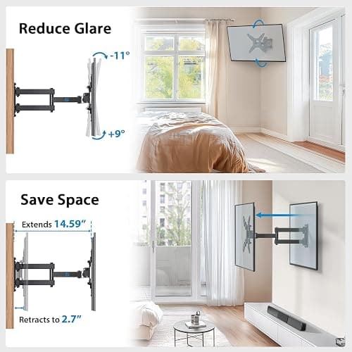 Pipishell Full Motion TV Wall Mount for Echo Show 21/15 and 13-42 Inch Flat Curved Screen TVs & Monitors, Max VESA 200x200mm up to 44lbs, TV Mount Wall Bracket with Rotation Swivel Tilt Extension thumbnail 4
