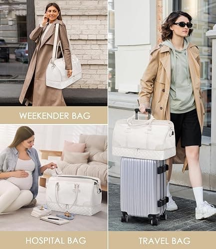 ETRONIK Weekender Overnight Bag for Women, Large Travel Duffle Bag with Shoe Compartment & Wet Pocket, Carry On Gym Duffel Bag with Toiletry Bag for Hospital 3 Pcs Set, Beige thumbnail 9