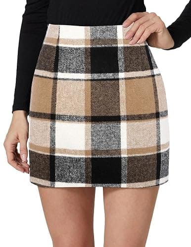 Kinghua Womens Wool Plaid Mini Skirt Fall Winter High Waisted Bodycon Pencil Skirt thumbnail 3