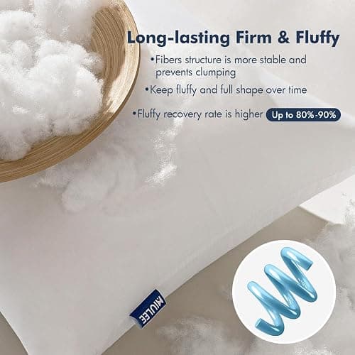 MIULEE Throw Pillows Inserts, Pack of 2 18x18 Inch 100% Virgin Fiber Filling Bed Couch Pillows - 2 - 18x18 Inch thumbnail 3