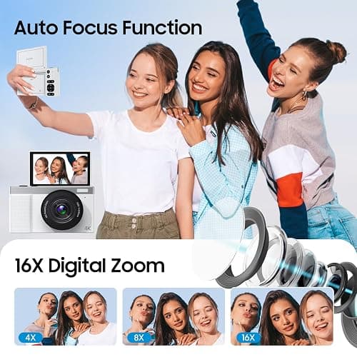 4K Digital Camera, 64MP Vlogging Camera for Photography with 3" 180° Flip Screen, 16X Compact Digital Camera with 64GB Micro SD Card for Beginner (White) thumbnail 5