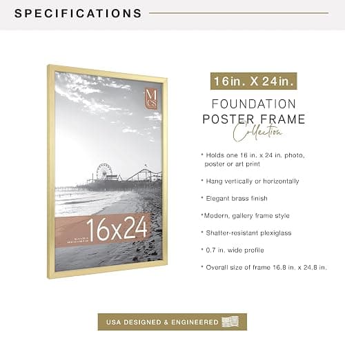 MCS Foundation Poster Frame, 16x24, Brass Traditional | Foundation Collection Poster Frame For Photos & Art Prints, Traditional Style, 16x24 Inch, Brass, 1-Pack thumbnail 6