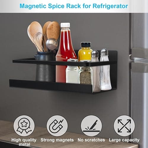Magnetic Spice Rack for Refrigerator, 2 Pack Magnetic Shelf Spice Organizer for Spice Jars, Fridge Seasoning Organizer Spice Holder Magnet Shelves forKitchen Pantry Organization and Storage + 4 Hooks thumbnail 6