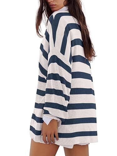 Panadila Womens Striped Sweater Set Oversized Lounge Sets Matching Pajamas Long Sleeve Sweater Top and Shorts thumbnail 3
