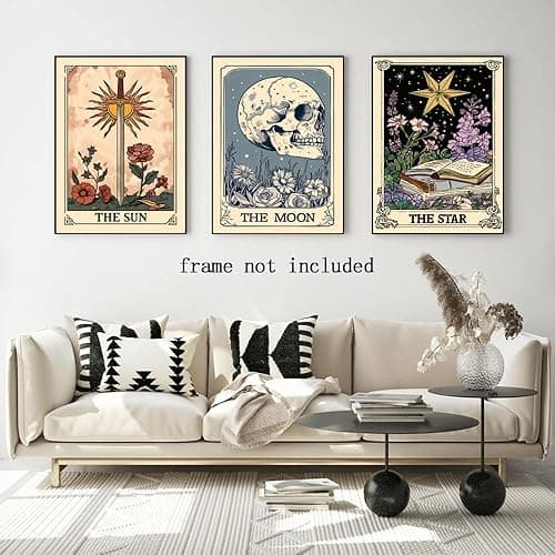Set of 3 The Sun Moon Star Wall Art Mystical Tarot Card Print Earthy Boho Celestial Pictures Decor Astrology Posters Spiritual Witchy Room Aesthetic Painting for Bedroom 8x12inch Unframed thumbnail 8