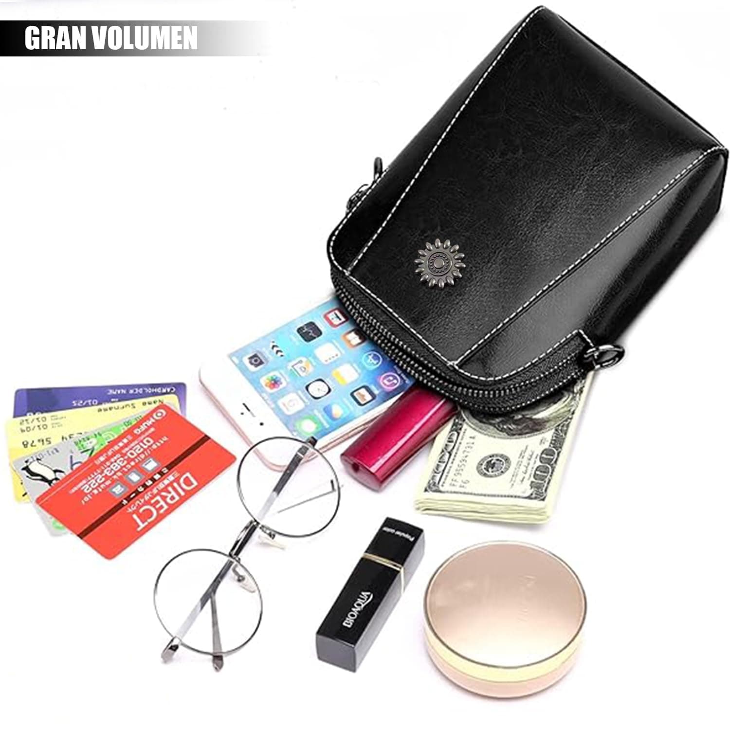 Bolso Crossbody Mujer - Pequeños Bandolera Bolsa para Teléfono Móvil, Monedero Suave PU Cuero Impermeable con Cremallera de 2 Capas Cartera Hombro y Bolso de Mano - Negro thumbnail 3