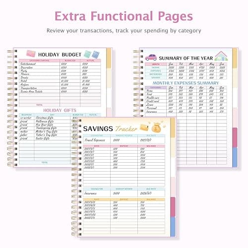 Ospelelf Oversized Budget Planner and Monthly Bill Organizer, Spiral Bindding Money Expense Tracker with Pockets & Stickers, 9" X 11" Large Pages for Spacious Writing, Original Fun Colorful Design, 12 Month Financial Notebook Pink thumbnail 8