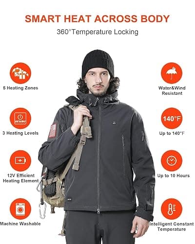 DEWBU Heated Jacket for Men with 12V Battery Pack Winter Outdoor Soft Shell Electric Heating Coat thumbnail 3