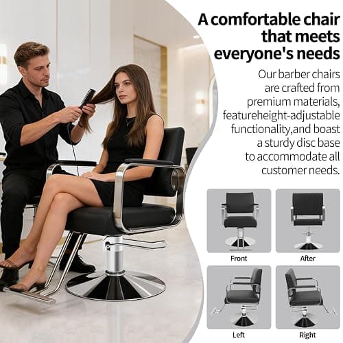 Pro Barber Salon Chair with Hydraulic Pump, 441lbs Heavy Duty Salon Chair Leather Seats Beauty Spa Hair Styling Chairs, 360° Rotatable Multi-Function Footrest for Hair Stylist Barbershop Black&Silver thumbnail 7