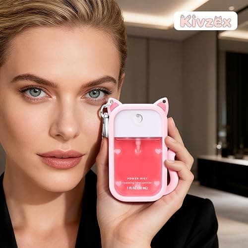 Kivzex Cat Silicone Case for Touchland Hand Sanitizer Spray with Keychain, Compatible with Power Mist & Glow Mist 1 FL Oz/30ML for Touchland Case, with Charms Accessory Cute Travel Cover Sleeve Pink thumbnail 2