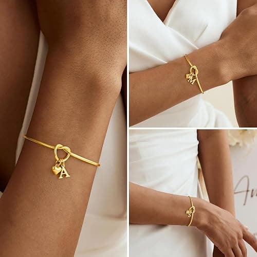 M MOOHAM Christmas Gifts for Women Teen Girls - Knot Initial Bracelets for Women, Bridesmaid Gifts Bridesmaids Proposal Gift Dainty Knot Letter A-Z Heart Initial Bracelet Jewelry Friendship Bracelets thumbnail 9