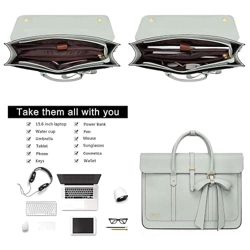MOSISO Laptop Bag for Women, 15-15.6 inch PU Leather Laptop Shoulder Bags Convertible Backpack, 16 inch Messenger Bags Casual Handbag Work Briefcase Travel Computer Bag with Bowknot, Sage Green thumbnail 4