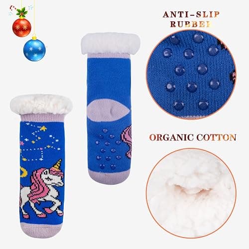 FENELY 3 Pairs Winter Kids Fuzzy Slipper Socks 2-4/4-6/6-8 Girls Boys Thermal Warm Non-Skid，Gifts for Christmas Stocking thumbnail 2