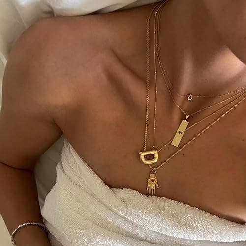 SELFROSE Initial Necklaces for Women,Trendy Gold Letter Necklace Dainty Gold Letter Necklace Chunky Initial Pendant Charm Custom Name Jewelry for Women Gifts thumbnail 6