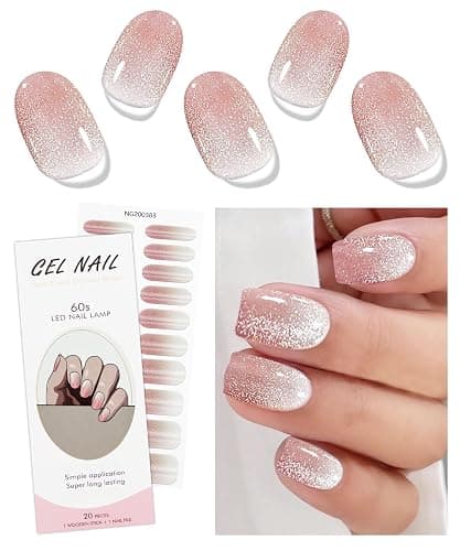 JMEOWIO Gel Nail Stickers Pink Cream Semi Cured Gel Nail Strips Wraps UV/LED Nails Art Design Decoration Accessories - Image 1