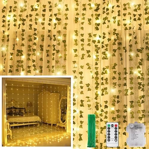 KASZOO 12 Pack Artificial Ivy Leaf Plants with 240 LED Window Curtain String Lights, Fake Plants Vine Hanging Garland, Hanging for Wall Party Wedding Room Home Kitchen Indoor & Outdoor Decoration - Image 1