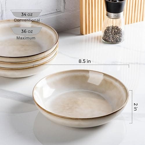 AmorArc 8.5'' Large Pasta Bowls, 36oz Ceramic Salad Serving Bowls Set of 6 for Kitchen, Wide Stoneware Bowls for Pasta,Salad,Fruit,Bread, Microwave Safe, Cappuccino thumbnail 3