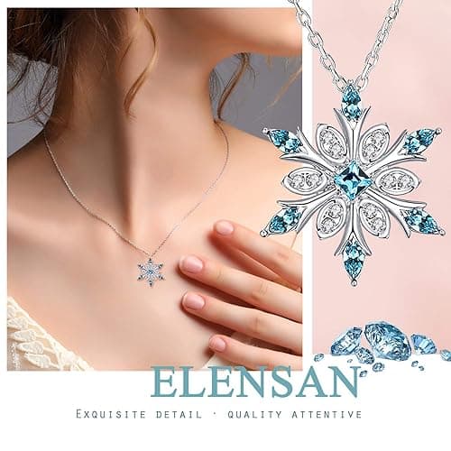 Elensan Women's 925 Sterling Silver Blue Crystals Snowflake Pendant Fashion Necklace Collarbone Chain thumbnail 6