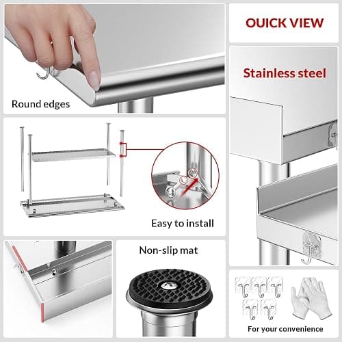 Atelicf All-Stainless Steel Prep Table, 30 X 36 Inch, with Rounded-Corner Backsplash and Adjustable Undershelf, Heavy-Duty for BBQ,Restaurants,Hotels,Workshops,Kitchens,Gardens, and Garages thumbnail 4