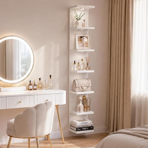 Yuyetuyo 7 Tier Floating Wall Shelf, White Floating Shelves for Wall with LED Light, Versatile Wall Shelf Unit for Bedroom Living Room Bathroom, Lack Shelf for Home Organizer Display thumbnail 7