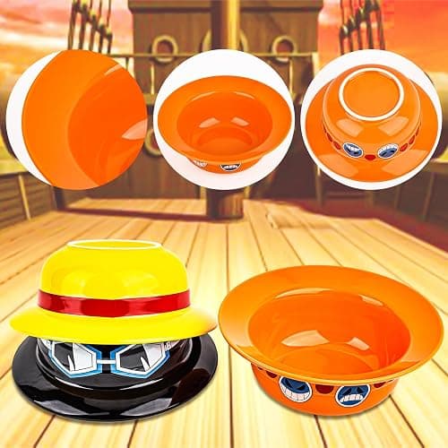 Clakioom 3 Piece Anime Ramen Bowl, Ramen Bowl Set,Straw Hat Design Japanese Ramen Ceramic Bowl Set of 9 with Chopsticks and Spoon thumbnail 4