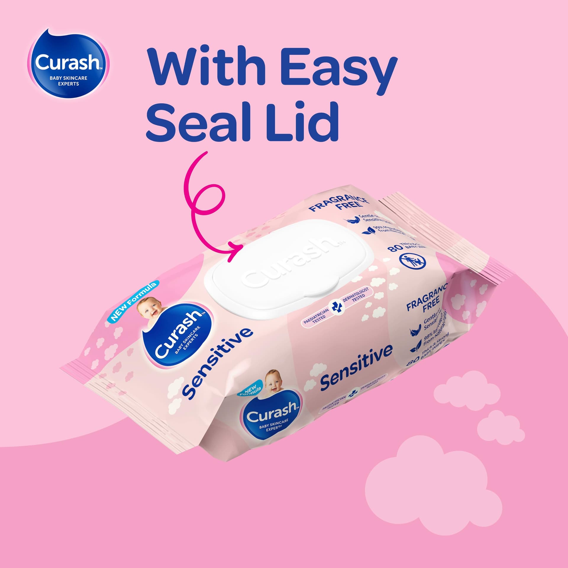 New Formula Curash Fragrance Free Baby Wipes, 8x80 Pack, For Sensitive Skin, Suitable for Newborns, Thick & Soft Texture, No Soap, Alcohol Or Parabens, Everyday Cleansing And Nappy Changes, 640 Wipes (packaging may vary) thumbnail 14