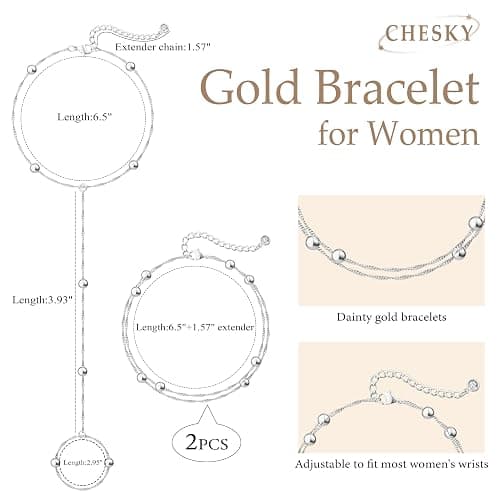 CHESKY Silver Hand Chain Bracelets for Women Set - Dainty Silver Plated Finger Ring Bracelet Stack Adjustable Hand Chains Durable Beaded Bracelets Trendy Simple Jewelry Gift for Women thumbnail 5