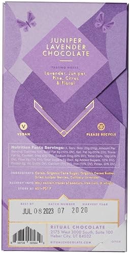 Ritual Dark Chocolate Bar, Juniper Lavender Chocolate 70% Cacao, Notes of Lavendar, Juniper, Pine, Citrus & Floral, 2.12 oz thumbnail 2