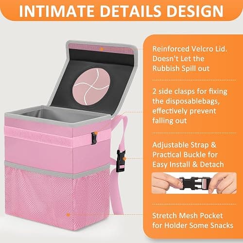 Vankor Pink Car Trash Can Cute, Pink Car Accessories for Women Waterproof Automotive Garbage Cans Leak Proof Vehicle Trash Can thumbnail 4