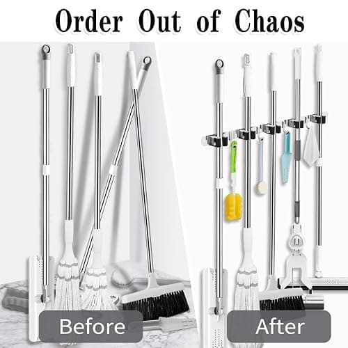 AceMining Broom Holder Wall Mount, 5 Racks 4 Hooks Heavy Duty Mop Organizer | Mop Holder Wall Mount and Broom Hanger for Garage, Laundry Room, Kitchen and Utility Storage thumbnail 6