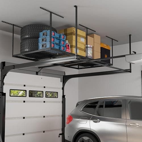 FLEXIMOUNTS 4x8 Overhead Garage Storage Rack, Adjustable Organization System, Heavy-Duty Metal Ceiling Racks, 750lbs Weight Capacity, Black, Classic Series thumbnail 2