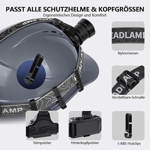 ET Stirnlampe Led Wiederaufladbar mit Weißem/Rotlicht/UV Licht/Schwarzlicht, Extrem Hell Kopflampe mit Batteriebetrieb, 16 Modi, Stirnlampe Wasserdicht für Schutzhelme, Jagd, Erkennung von Tierurin thumbnail 6