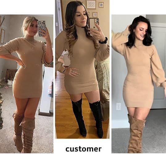 EXLURA Women's 2025 Mock Neck Ribbed Long Sleeve Bodycon Pullover Cute Mini Sweater Dress thumbnail 3