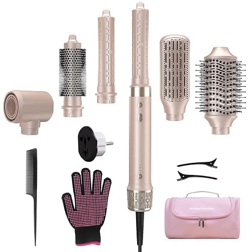 Mythsight Dual Voltage StyleVibe 6-in-1 Air Styler, Hair Dryer & Blow Dryer Brush with Travel Case - Auto Wrap Curls (L/R), Fast Drying, Thermal Brush for Blowouts & Frizz-Free Volume, No Heat Damage - Image 1