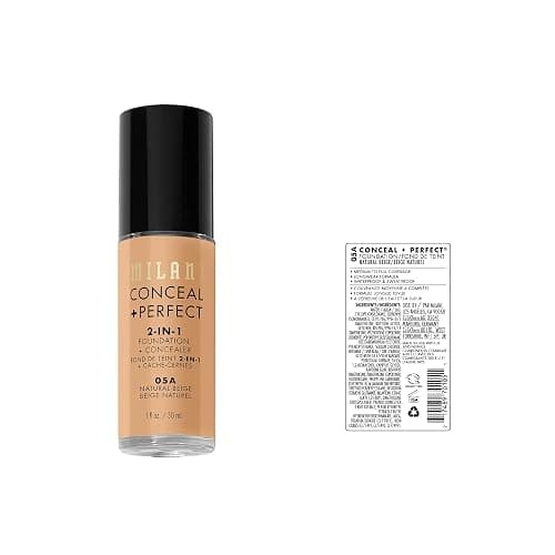 Milani Conceal + Perfect 2-in-1 Foundation + Concealer for a Flawless Complexion, Under Eye Corrector, Cover Redness and Imperfections, Waterproof and Sweatproof - Natural Beige - 05A-Natural Beige - 1 Fl Oz (Pack of 1) thumbnail 2