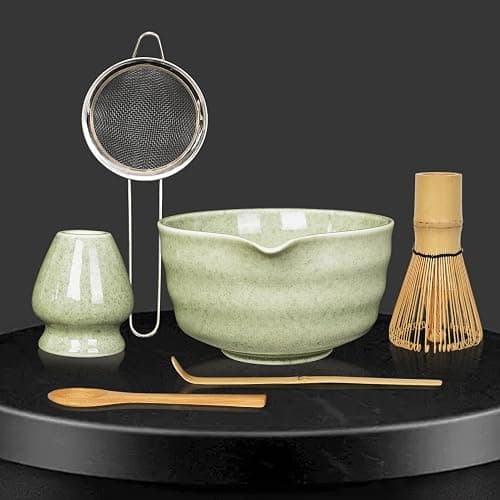 Matcha Set, Matcha Whisk Set Includes 17oz Matcha Bowl with Spout,Matcha Whisk,Chasen Holder, 2 Scoop, Sifter - 6 Pcs Tea Green Glaze Ceramic Matcha Kit for Matcha Lover thumbnail 7