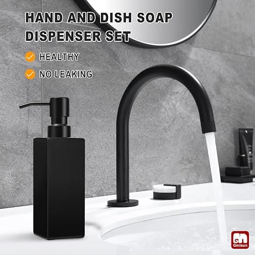 GMISUN Black Soap Dispenser, Hand Soap Dispensers Bathroom, 12oz Glass Soap Dispenser with Stainless Steel Pump, Dish Soap Dispenser for Kitchen, Bathroom/Kitchen Liquid Soap Dispenser Set, 2-Pack thumbnail 5